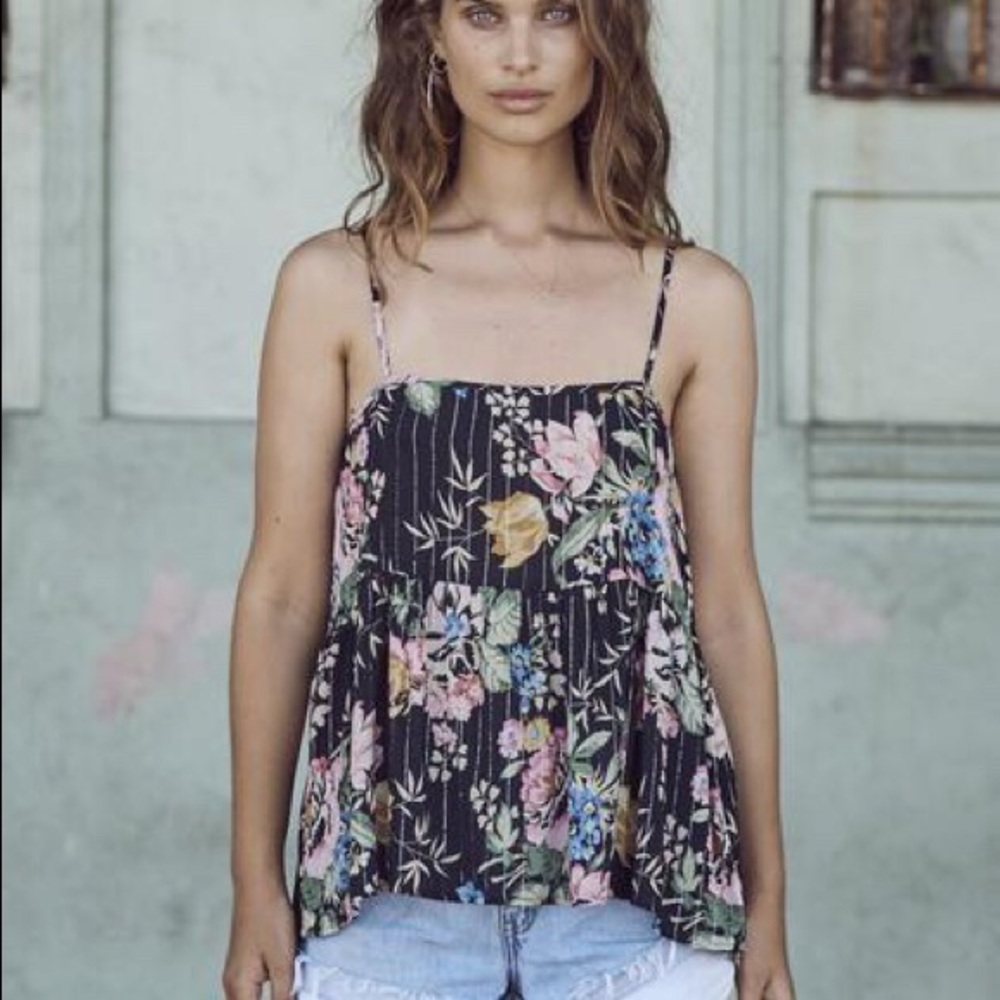 Auguste Delilah Slip Cami Tank Top in Black Floral